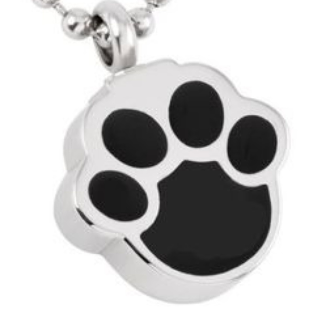 Stainless Steel Pet Paw Cremation Urn on 24" Necklace with Gift Pouch & Fill Kit